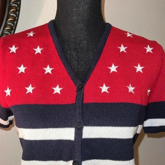 Vintage Norton Studio American Flag Knit Sweater Cardigan Short Sleeves … - Picture 6 of 16